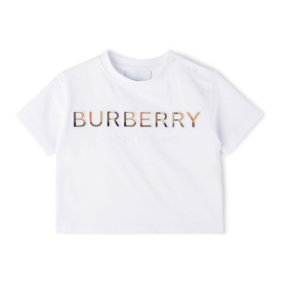 Burberry Babies' Logo印花棉质平纹针织t恤 In White