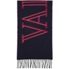 VALENTINO NAVY & PINK VIRGIN WOOL 'VLTN' SCARF