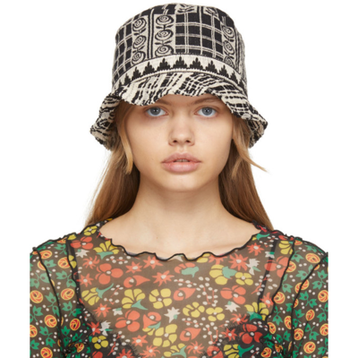 Anna Sui Black & Off-white Tweed Rose Trellis Bucket Hat In Black Multi