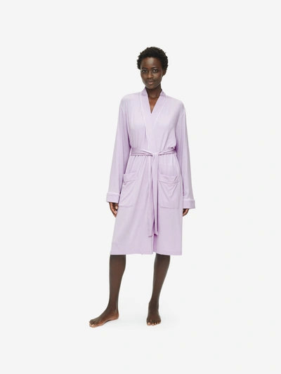 Derek Rose Women's Dressing Gown Lara Micro Modal Stretch Lilac In Purple