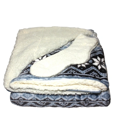 NORTHPOINT ARDOUR PRINTED VELVET REVERSE TO SHERPA THROW WITH BONUS SOCK, 50 X 60" 