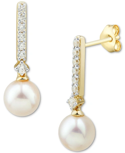 Honora Cultured Freshwater Pearl (6mm) & Diamond (1/5 Ct. T.w.) Drop Earrings In 14k Yellow Gold (also In W