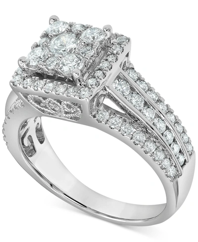 Macy's Diamond Square Halo Multirow Engagement Ring (1-1/2 Ct. T.w.) In 14k White Gold