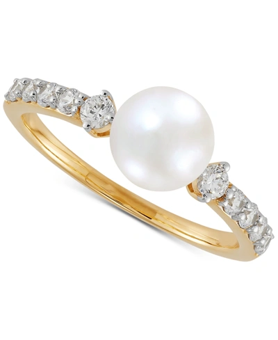 Honora Cultured Freshwater Pearl (7mm) & Diamond (1/3 Ct. T.w.) Ring In 14k Gold (also In 14k White Gold) In Yellow Gold