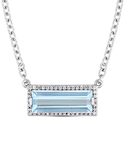 Macy's Blue Topaz (2-7/8 Ct. T.w.) & White Sapphire (1/6 Ct. T.w.) Rectangle Halo 18" Pendant Necklace In S