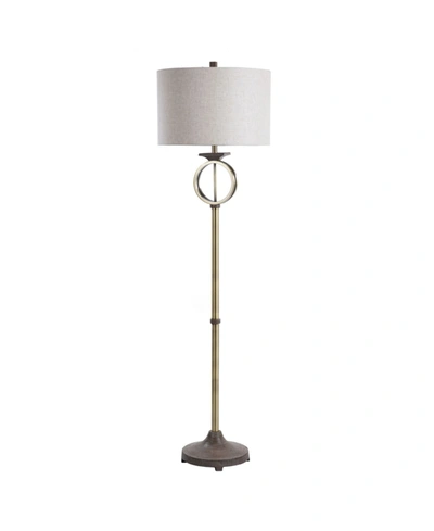 Stylecraft Brass Ring With Molded Wood Like Accents Floor Lamp In Off White