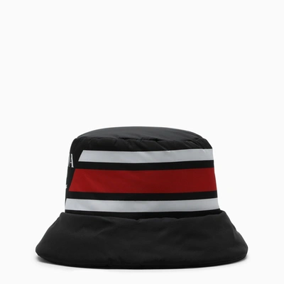 Prada Black/red/white Nylon Logoed Bucket Hat