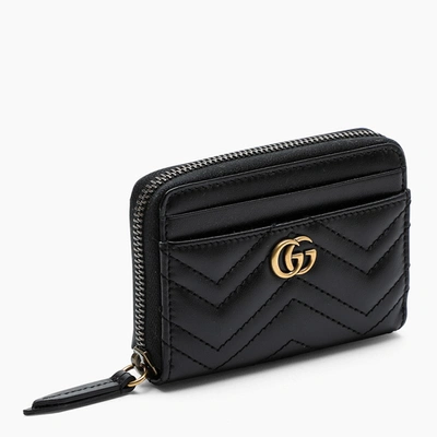 Gucci Black Gg Marmont Matelassé Zip Card Case