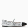 MIU MIU WHITE/BLACK BALLERINAS WITH CRYSTAL