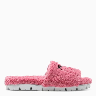 Prada Pink Logo-embroidery Teddy Slippers