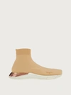 Ferragamo Metallic Heel-counter Sneakers In Beige