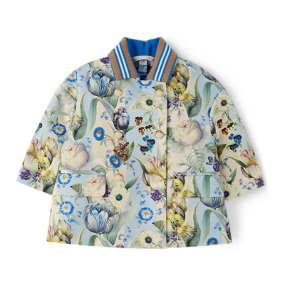 Burberry Kids' Baby Blue & Green Floral Thomas Bear Jacket In Pale Cream Ip Pttn