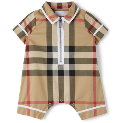 Burberry Beige Romper For Baby Boy With Check Vintage In Archive Beige Ip Chk