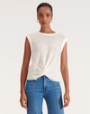 Veronica Beard Kellen Crewneck Cap-sleeve Twist-front Sweater In Ivory