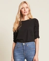 Veronica Beard Waldorf Ruched-sleeve T-shirt In Black