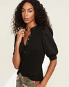 Veronica Beard Coralee Puff-sleeve Stretch Cotton Top In Black