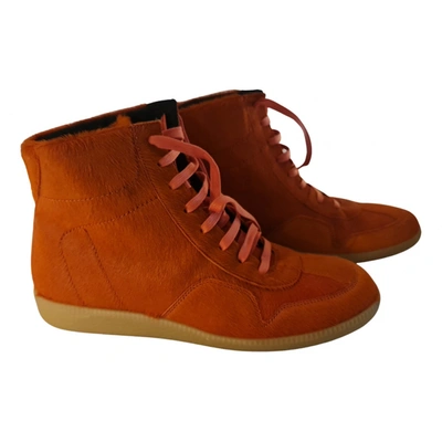 Pre-owned Escada Pony-style Calfskin Ankle Boots In Orange