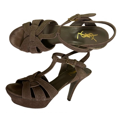 Pre-owned Saint Laurent Glitter Sandals In Khaki