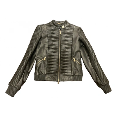 Pre-owned Versace Leather Biker Jacket In Black