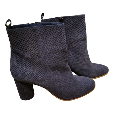 Pre-owned Maje Leather Ankle Boots In Blue