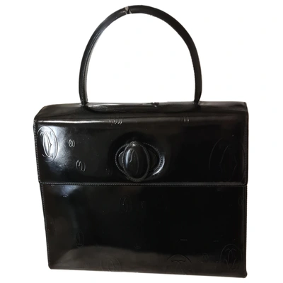 Pre-owned Cartier Patent Leather Handbag In Black