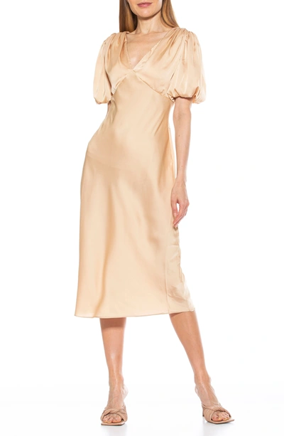Alexia Admor Vintage Inspired Puff Sleeve Midi Dress In Nude | ModeSens