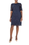 Nina Leonard Jewel Neck Lace Dress In Navy