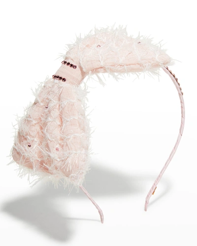 Bari Lynn Girl's Crystal Embellished Tinsel Bow Headband In Pink