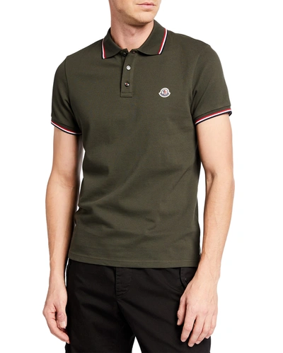Moncler Men's Tipped Cotton Pique Polo Shirt In Dark Green