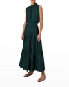 AKRIS PUNTO MICRO STRIPED LINEN TIERED MAXI SKIRT