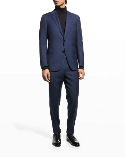 Ermenegildo Zegna Men's Prince Of Wales Suit In Nvy Strp