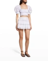 Charo Ruiz Judy Cropped Crochet-trimmed Shirred Cotton-blend Voile Top In Black