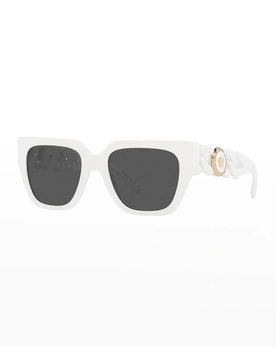 Versace Medusa Coin Square Acetate Sunglasses In White/ Dark Grey