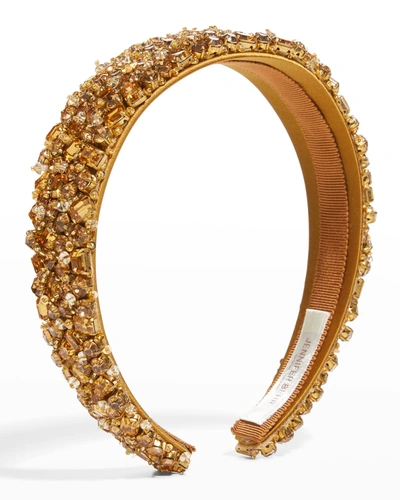 Jennifer Behr Elora Metallic Crystal Headband In Golden