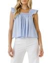 English Factory Square Neckline Ruffle Detail Top In Powder Blue