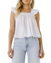 English Factory Square-neck Ruffle Cotton Top In White