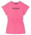 Balmain Teen Logo Print T-shirt Dress In Fuxia Fluo