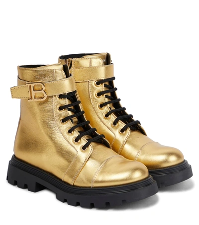 Balmain Kids' Gold Ankle Boots With Application In Oro