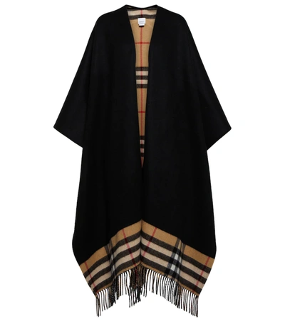 Burberry Reversible Wool And Cashmere Cape With Tartan Pattern In Black