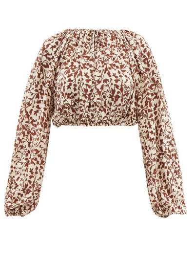 Matteau + Net Sustain Cropped Floral-print Mulberry Silk-crepe Top In Neutrals