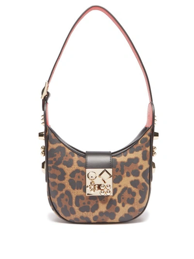 Christian Louboutin Carasky Small Embellished Leopard-print Leather Shoulder Bag In Brown Gold