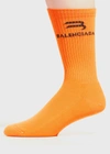 Balenciaga Men's Logo-knit Tennis Socks In Orange/blk