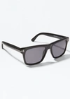 Tom Ford Men's Buckley-02 Square Acetate Sunglasses In 01a Black/grey