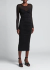 Giorgio Armani Ruched Twist-bustier Midi Dress In Solid Black