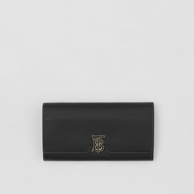 Burberry Grainy Leather Tb Continental Wallet In Black