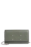 Maison Margiela Large Leather Wallet On A Chain In Thyme