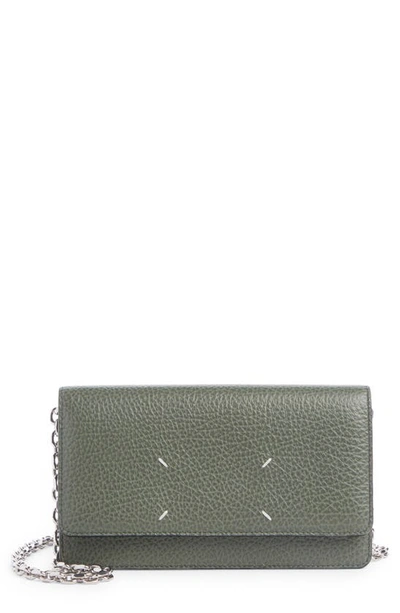 Maison Margiela Large Leather Wallet On A Chain In Thyme