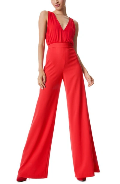 Alice And Olivia Audrie Belted Pleated Crepe Wide-leg Jumpsuit In Pink