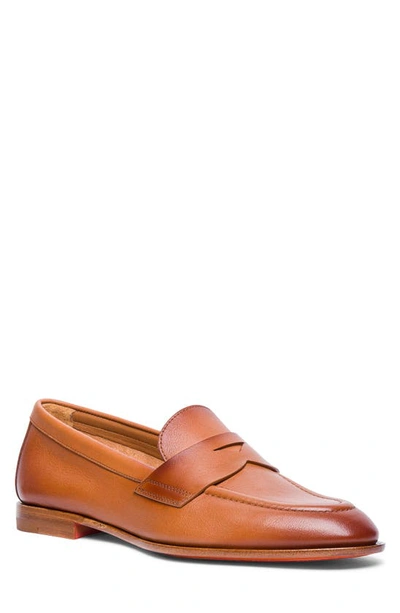 Santoni Famed Leather Penny Loafers In Light Brown