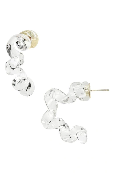 Bottega Veneta Transparent Turn Glass Hoop Earrings In White